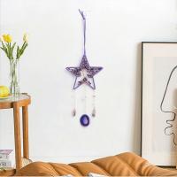 Mode Dreamcatcher, lederen koord, met Natuurlijk grind & Agaat & Kristal & Messing & Ijzer, Ster, handgemaakt, voor thuis en op kantoor, purper, 500mm, Verkocht door PC