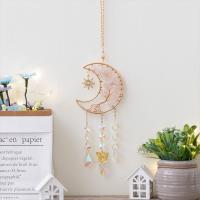 Mode Dreamcatcher, quartz rose, avec cristal & laiton, lune, fait à la main, pour la maison et le bureau, 350mm, Vendu par PC