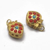 Zinc Alloy émail Pendants, alliage de zinc, avec turquoise & perle de plastique, coeur, Placage de couleur d'or, DIY, plus de couleurs à choisir, 17x12x9mm, Vendu par PC