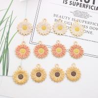 Zinc Alloy Enamel Pendants Sunflower gold color plated DIY Sold By PC