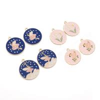 Zinc Alloy Enamel Pendants Round gold color plated DIY Sold By PC