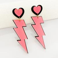 Zinc Alloy Oorbellen, met Acryl, Lightning Symbol, voor vrouw, roze, 28x93mm, Verkocht door pair