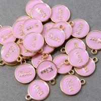 Zinc Alloy émail Pendants, alliage de zinc, Rond, Placage, DIY, rose, protéger l'environnement, sans nickel, plomb et cadmium, 12x15mm, Environ 100PC/sac, Vendu par sac