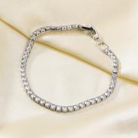 Cilindrata Zircone Bracciale in ottone micro pavimenta, gioielli di moda & Micro spianare cubic zirconia & per la donna, argento, assenza di nichel,piombo&cadmio, Lunghezza Appross. 18.1 cm, Venduto da PC