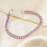 Cilindrata Zircone Bracciale in ottone micro pavimenta, gioielli di moda & Micro spianare cubic zirconia & per la donna, rosa, assenza di nichel,piombo&cadmio, Lunghezza Appross. 17.8 cm, Venduto da PC