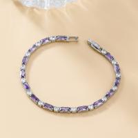 Cilindrata Zircone Bracciale in ottone micro pavimenta, gioielli di moda & Micro spianare cubic zirconia & per la donna, viola, assenza di nichel,piombo&cadmio, Lunghezza Appross. 17.9 cm, Venduto da PC