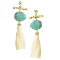 Zinc Alloy Tassel Earring, med Natursten & Terylene Cord, forgyldt, folk stil & forskellige stilarter for valg & for kvinde, earring length 45-80mm, Solgt af par