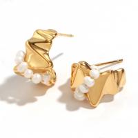 Stainless Steel Stud Earrings 316L Stainless Steel with Freshwater Pearl 18K gold plated fashion jewelry & for woman golden Sold By Pair