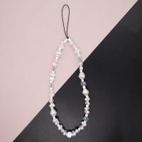 Cell Phone Lanyard, Plastic Pearl, met Kristal, mode sieraden & uniseks, wit, 175mm, Verkocht door PC