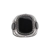 Anillo de dedo de Titantium Acero, Partículas de acero, con Ágata negra, Cuadrado, Vintage & Joyería & unisexo & diverso tamaño para la opción & ennegrezca, Negro, Vendido por UD