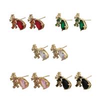 Boucles d'oreilles en laiton zircon cubique pavent, bijoux de mode & pavé de micro zircon & pour femme, plus de couleurs à choisir, protéger l'environnement, sans nickel, plomb et cadmium, 18.50x13mm, Vendu par paire