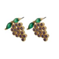 Cubic Zirconia Micro Pave Brass Earring Grape fashion jewelry & micro pave cubic zirconia & for woman nickel lead & cadmium free Sold By Pair