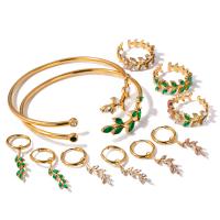 Sets de Joyas, Partículas de acero, 18K chapado en oro, diferentes estilos para la opción & para mujer & con diamantes de imitación, dorado, Vendido por UD