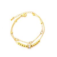 Pulseira de aço titânio, Partículas de aço, with 1.77inch extender chain, Camada Dupla & micro pavimento em zircônia cúbica & para mulher, dourado, comprimento Aprox 6.3 inchaltura, vendido por PC