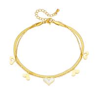 Fashion Jewelry Anklet, Acier titane, avec coquille, avec 1.97inch chaînes de rallonge, coeur, Double couche & bijoux de mode & pour femme, doré, Vendu par Environ 7.87 pouce brin