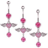 Acier inoxydable anneau de ventre, Acier inoxydable 304, coeur, bijoux de mode & pavé de micro zircon & pour femme, rose, rod width 1.6mm,rod length 10mm,ball diameter 5mm, Vendu par PC