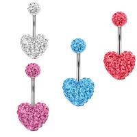 Ventre anello in acciaio inox, 304 acciaio inox, Cuore, gioielli di moda & Micro spianare cubic zirconia & per la donna, nessuno, rod width 1.6mm,rod length 10mm,ball 6/mm,heart 12mm, Venduto da PC