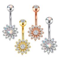 Acier inoxydable anneau de ventre, Acier inoxydable 304, fleur, bijoux de mode & pavé de micro zircon & pour femme, plus de couleurs à choisir, rod width 1.6mm,rod length 10mm,ball diameter 5mm, Vendu par PC