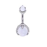 Ventre anello in acciaio inox, 304 acciaio inox, with quarzo chiaro, Cerchio, gioielli di moda & per la donna, rod width 1.6mm,rod length 10mm,ball diameter 6/10mm, Venduto da PC