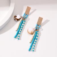 Zinc Alloy Oorbellen, Glazen kralen, met Zinc Alloy & Acryl, Schelp, mode sieraden, blauw, 18x100mm, Verkocht door pair