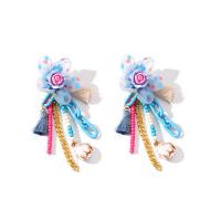 Zinc Alloy Oorbellen, Glazen kralen, met Zinc Alloy & Acryl, Schelp, mode sieraden, blauw, 42x125mm, Verkocht door pair