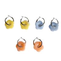 Acier titane Boucles d'oreilles pendantes Hoop Huggie, avec résine, fleur, Placage, bijoux de mode & pour femme, plus de couleurs à choisir, 30mm, Vendu par paire