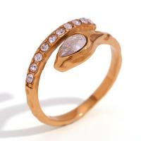 Anillo de dedo del acero inoxidable del Zirconia cúbico, acero inoxidable 316L, 18K chapado en oro, Joyería & micro arcilla de zirconia cúbica & para mujer, dorado, Vendido por UD