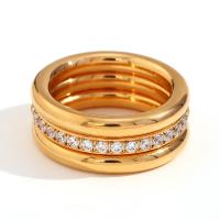 Cubic Zirkonia Stainless Steel Finger Ring Set, 316L, 18K kullattu, kolme kappaletta & muoti korut & erikokoisia valinnalle & Micro Pave kuutiometriä zirkonia & naiselle, kultainen, Myymät set