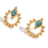 Cruach dhosmálta Graí Earrings, 316L Cruach dhosmálta, le turquoise, 18K ór plátáilte, jewelry faisin & do bhean, órga, 20.10x17.60mm, Díolta De réir Péire