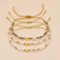 Kristal armbanden, met Knoopkoord & Zoetwater Parel & Messing, Hart, gold plated, Verstelbare & mode sieraden & voor vrouw, meer kleuren voor de keuze, Lengte Ca 28 cm, Verkocht door PC