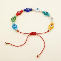 Mal pulsera ojo, Cristal de murano, con Cordón de nudo & Seedbead, Redondo aplanado, Ajustable & Joyería & unisexo, color mixto, longitud aproximado 28 cm, Vendido por UD