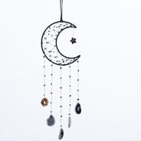 Mode Dreamcatcher, cordon en cuir, avec Gravier naturel & Agate & fer, lune, fait à la main, pour la maison et le bureau, noire, 700mm, Vendu par PC