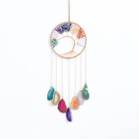 Wind Chimes Udendørs og indendørs dekoration, Natur grus, med lædersnor & Agate & Messing & Jern, Tree, håndlavet, til hjemmet og kontoret, flerfarvede, 660mm, Solgt af PC