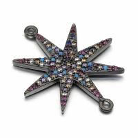 Befestiger Zirkonia Messing Schmuckverbinder, Acht Point Star, Pistole schwarz plattiert, DIY & Micro pave Zirkonia & 1/1-Schleife, frei von Nickel, Blei & Kadmium, 29x24mm, Bohrung:ca. 1mm, verkauft von PC