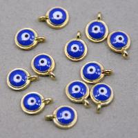 Evil Eye Pendler, Zinc Alloy, Runde, guldfarve belagt, du kan DIY & emalje, blå, 12x9x4mm, Ca. 400pc'er/Bag, Solgt af Bag