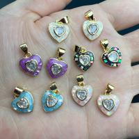 Messing hjerte Vedhæng, med Cubic Zirconia & Shell, Heart, guldfarve belagt, du kan DIY, flere farver til valg, nikkel, bly & cadmium fri, 11mm, Solgt af PC