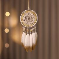 Moda Dreamcatcher, Pióro, ze Nici bawełniane & Kamień szlachetny & Drewno & żelazo, łapacz snów, biżuteria moda, żółty, 70x370mm, sprzedane przez PC