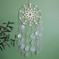 Mode Dreamcatcher, Feather, med Bomullstråd & Capiz Shell & Trä, Drömfångare, mode smycken, vit, 260x800mm, Säljs av PC