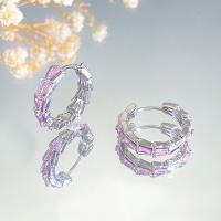 Boucles d'oreilles en laiton zircon cubique pavent, bijoux de mode & pavé de micro zircon & pour femme, rose, protéger l'environnement, sans nickel, plomb et cadmium, 19x5mm, Vendu par paire