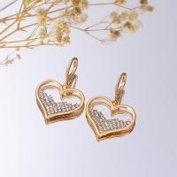 Zinc Alloy Øreringe, Heart, mode smykker & for kvinde & med rhinestone, guld, nikkel, bly & cadmium fri, 23x21mm, Solgt af par