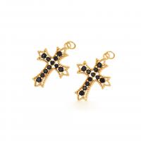 Kubni cirkonij Micro Pave Brass Privjesak, Mesing, Križ, pozlaćen, možete DIY & micro utrti kubni cirkonij, zlatan, 25x18mm, 20računala/Lot, Prodano By Lot