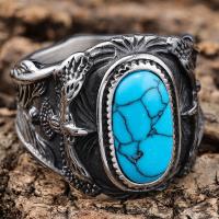 Bague en acier inoxydable, Acier inoxydable 304, avec turquoise, poli, unisexe & normes différentes pour le choix, couleur originale, Vendu par PC