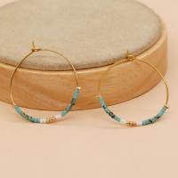 Iron Earring Seedbead with Turquoise & Iron Donut gold color plated fashion jewelry & for woman Sold By Pair