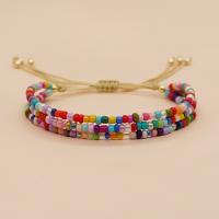 Bracelet de perles de verre, Seedbead, avec Cordon de noeud, Réglable & bijoux de mode & multicouche & pour femme, couleurs mélangées, Longueur Environ 28 cm, Vendu par PC