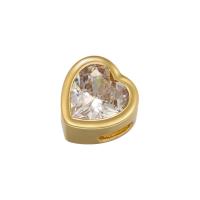 Ορείχαλκος Charm Slide, με Cubic Zirconia, Καρδιά, επιχρυσωμένο, DIY, περισσότερα χρώματα για την επιλογή, νικέλιο, μόλυβδο και κάδμιο ελεύθεροι, 8x8mm, Τρύπα:Περίπου 2.4x3.5mm, Sold Με PC