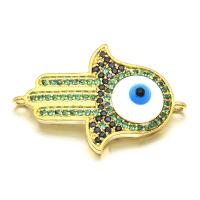 Evil Eye Liitin, Messinki, Käsi, päällystetty, tee-se-itse & Micro Pave kuutiometriä zirkonia & emali & 1/1 silmukka, enemmän värejä valinta, nikkeli, lyijy ja kadmium vapaa, 33.50x22mm, Reikä:N. 1.5mm, Myymät PC