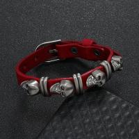 PU Cord Armbånd, med Zinc Alloy, Skull, mode smykker, flere farver til valg, 14mm, Længde 26 cm, Solgt af PC