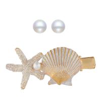 Zinklegering Sieraden Sets, Stud Oorbel & haar clip, Zinc Alloy, met Plastic Pearl, Zeester, gold plated, voor vrouw & glazuur, meer kleuren voor de keuze, Verkocht door Stel