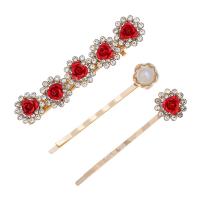 Barrette, alliage de zinc, avec perle de plastique, fleur, Placage de couleur d'or, pour femme & avec strass, plus de couleurs à choisir, Vendu par fixé