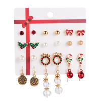 Zinc Alloy Oorbel Set, met Plastic Pearl, plated, Kerst sieraden & verschillende stijlen voor de keuze & voor vrouw & glazuur & met strass, Verkocht door Stel